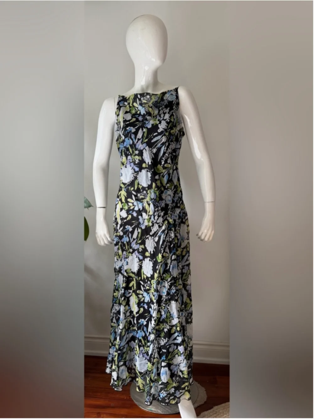 Abercrombie & Fitch Black Floral Slip Maxi Dress Size Large L Cowl Neck